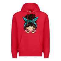 Red Messy Curly Bun Mom With Leopard Bandana Premium Hoodie - BundleAndBundleShop