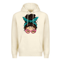Sandshell Messy Curly Bun Mom With Leopard Bandana Premium Hoodie - BundleAndBundleShop