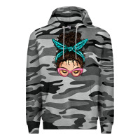 Slate Camo Messy Curly Bun Mom With Leopard Bandana Premium Hoodie - BundleAndBundleShop
