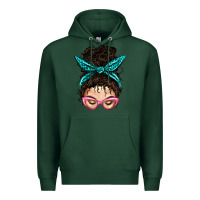 Sports Green Messy Curly Bun Mom With Leopard Bandana Premium Hoodie - BundleAndBundleShop