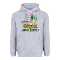Heather Grey hoppy easter duck hunting Heavyweight Hoodie - MaliasSmallBusiness