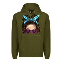 Army Green Messy Bun Mom And Pink Leopard Sunglasses Premium Hoodie - BundleAndBundleShop