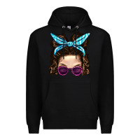 Black Messy Bun Mom And Pink Leopard Sunglasses Premium Hoodie - BundleAndBundleShop