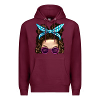 Burgundy Messy Bun Mom And Pink Leopard Sunglasses Premium Hoodie - BundleAndBundleShop
