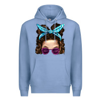 Colony Blue Messy Bun Mom And Pink Leopard Sunglasses Premium Hoodie - BundleAndBundleShop
