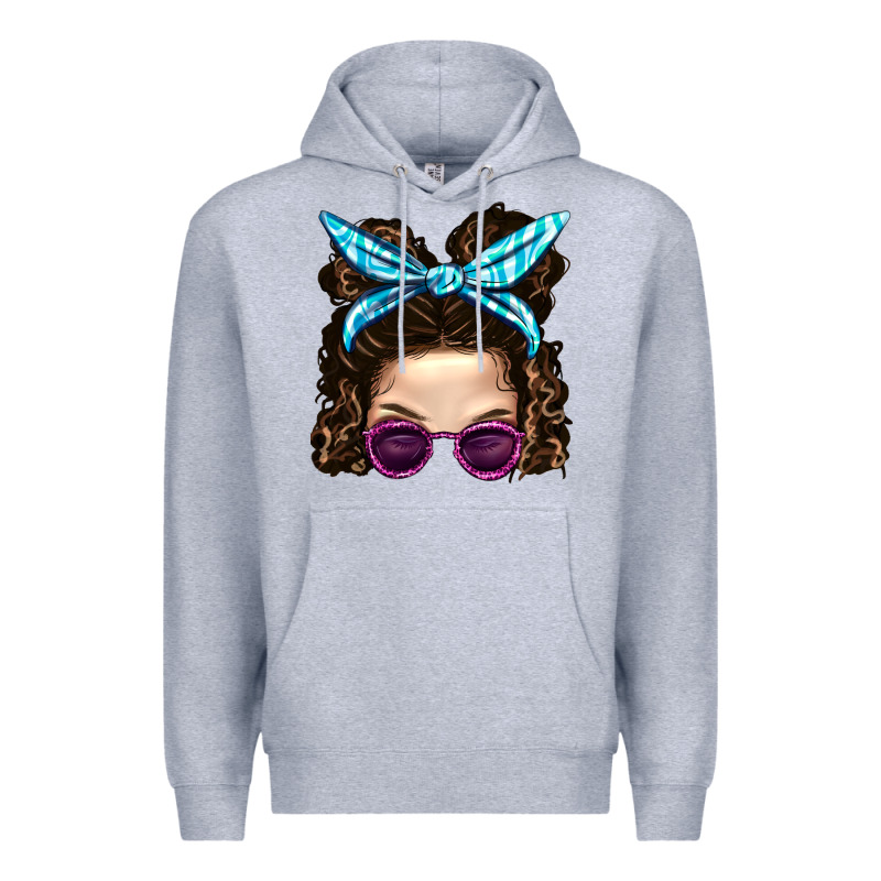 Messy Bun Mom And Pink Leopard Sunglasses Premium Hoodie by BundleAndBundleShop | Teevron