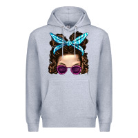 Heather Grey Messy Bun Mom And Pink Leopard Sunglasses Premium Hoodie - BundleAndBundleShop