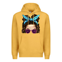 Mustard Messy Bun Mom And Pink Leopard Sunglasses Premium Hoodie - BundleAndBundleShop