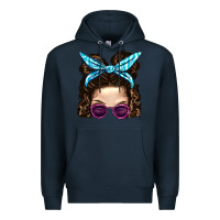 Navy Messy Bun Mom And Pink Leopard Sunglasses Premium Hoodie - BundleAndBundleShop