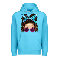 Ocean Blue Messy Bun Mom And Pink Leopard Sunglasses Premium Hoodie - BundleAndBundleShop