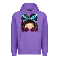 Purple Messy Bun Mom And Pink Leopard Sunglasses Premium Hoodie - BundleAndBundleShop