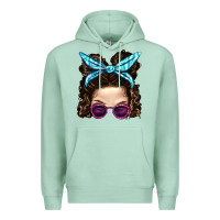 Seafoam Messy Bun Mom And Pink Leopard Sunglasses Premium Hoodie - BundleAndBundleShop