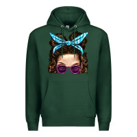 Sports Green Messy Bun Mom And Pink Leopard Sunglasses Premium Hoodie - BundleAndBundleShop