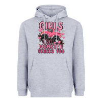Heather Grey girls like monster trucks too Heavyweight Hoodie - MaliasSmallBusiness