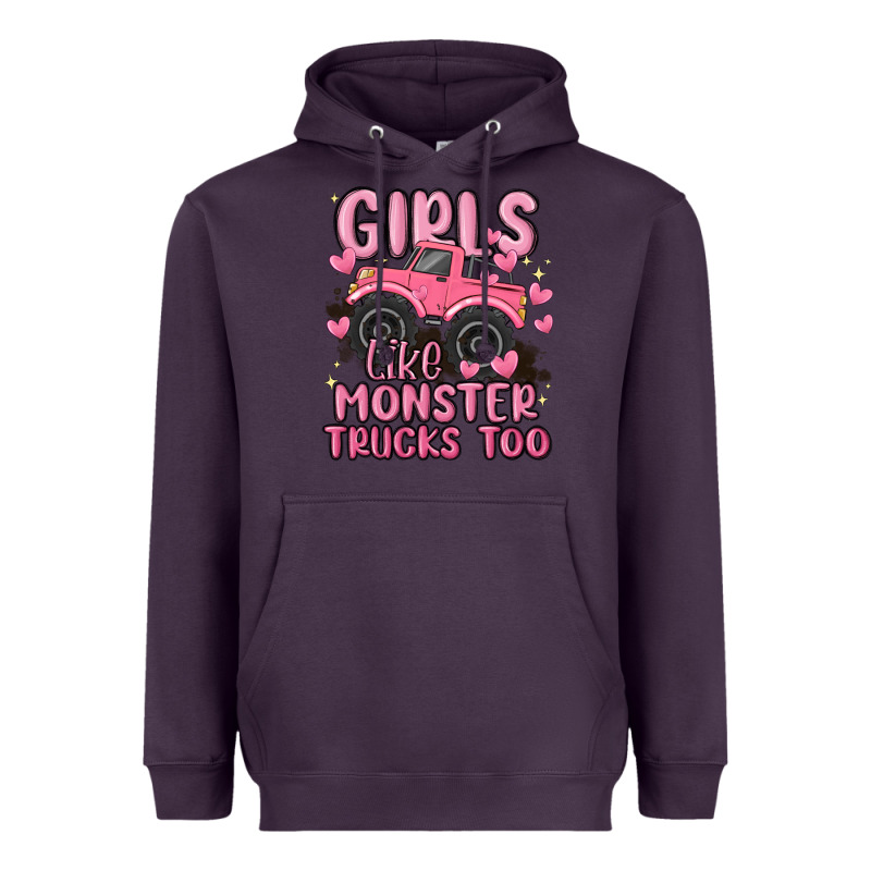 Girls Like Monster Trucks Too Heavyweight Hoodie by MaliasSmallBusiness | Teevron