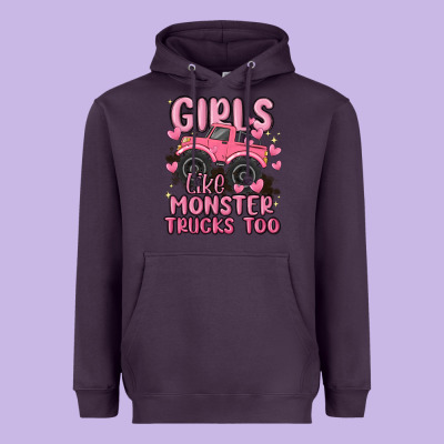 Girls Like Monster Trucks Too Heavyweight Hoodie Designed By Maliassmallbusiness