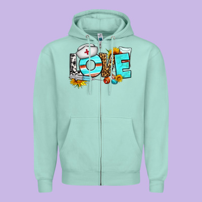 Love Nurse Western Zipper Hoodie Designed By Bundleandbundleshop