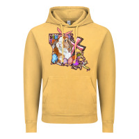 Vintage Mustard Louisiana Map Easter Bunny And Cross Vintage Hoodie - RanaPortraitStore