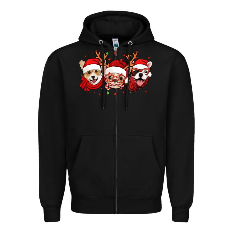 Christmas Dogs Corgi Chihuahua Frenchie Zipper Hoodie by Jasminsmagicworld | Teevron