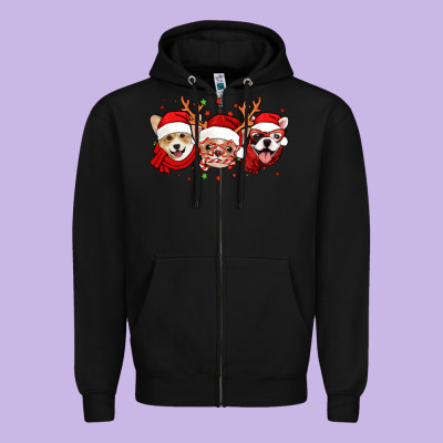 Christmas Dogs Corgi Chihuahua Frenchie Zipper Hoodie Designed By Jasminsmagicworld
