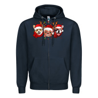 Navy christmas dogs corgi chihuahua frenchie Zipper Hoodie - Jasminsmagicworld