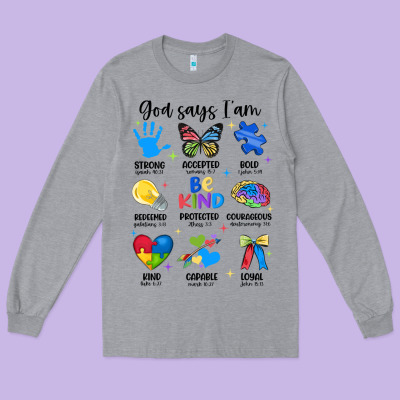 God Says I Am Autism Long Sleeve Tee Designed By Jahusdesignshop