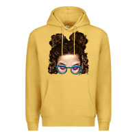 Antique Gold Messy Bun Mom And Glitter Glasses Premium Hoodie - BundleAndBundleShop