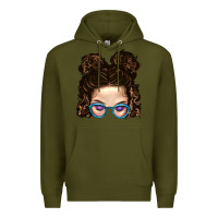 Army Green Messy Bun Mom And Glitter Glasses Premium Hoodie - BundleAndBundleShop