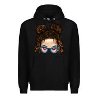 Black Messy Bun Mom And Glitter Glasses Premium Hoodie - BundleAndBundleShop