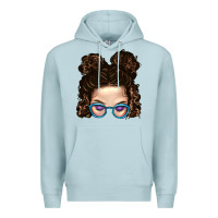 Blue Mist Messy Bun Mom And Glitter Glasses Premium Hoodie - BundleAndBundleShop