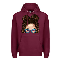 Burgundy Messy Bun Mom And Glitter Glasses Premium Hoodie - BundleAndBundleShop