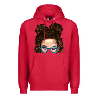 Cardinal Messy Bun Mom And Glitter Glasses Premium Hoodie - BundleAndBundleShop