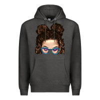 Charcoal Heather Messy Bun Mom And Glitter Glasses Premium Hoodie - BundleAndBundleShop