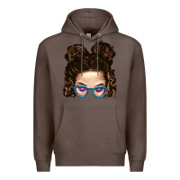 Coffee Messy Bun Mom And Glitter Glasses Premium Hoodie - BundleAndBundleShop