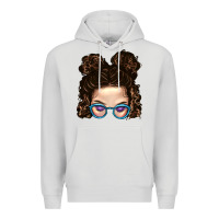Dove Grey Messy Bun Mom And Glitter Glasses Premium Hoodie - BundleAndBundleShop