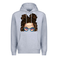 Heather Grey Messy Bun Mom And Glitter Glasses Premium Hoodie - BundleAndBundleShop
