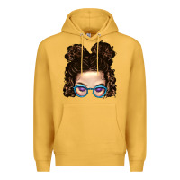 Mustard Messy Bun Mom And Glitter Glasses Premium Hoodie - BundleAndBundleShop