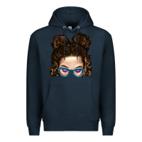 Navy Messy Bun Mom And Glitter Glasses Premium Hoodie - BundleAndBundleShop