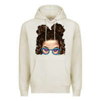 Oatmeal Heather Messy Bun Mom And Glitter Glasses Premium Hoodie - BundleAndBundleShop