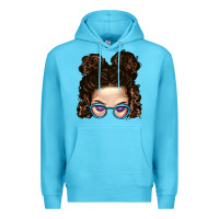 Ocean Blue Messy Bun Mom And Glitter Glasses Premium Hoodie - BundleAndBundleShop