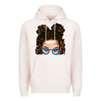 Pale Pink Messy Bun Mom And Glitter Glasses Premium Hoodie - BundleAndBundleShop