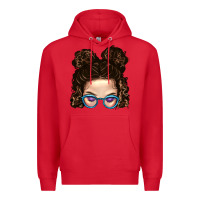 Red Messy Bun Mom And Glitter Glasses Premium Hoodie - BundleAndBundleShop