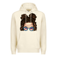 Sandshell Messy Bun Mom And Glitter Glasses Premium Hoodie - BundleAndBundleShop