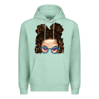 Seafoam Messy Bun Mom And Glitter Glasses Premium Hoodie - BundleAndBundleShop