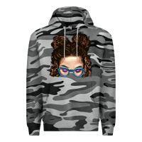 Slate Camo Messy Bun Mom And Glitter Glasses Premium Hoodie - BundleAndBundleShop