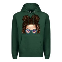 Sports Green Messy Bun Mom And Glitter Glasses Premium Hoodie - BundleAndBundleShop