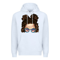 White Messy Bun Mom And Glitter Glasses Premium Hoodie - BundleAndBundleShop