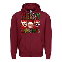 Burgundy merry woofmas dogs Zipper Hoodie - Jasminsmagicworld