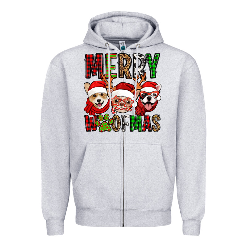 Merry Woofmas Dogs Zipper Hoodie by Jasminsmagicworld | Teevron