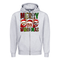 Heather Grey merry woofmas dogs Zipper Hoodie - Jasminsmagicworld